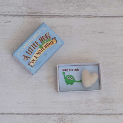 Marvling Bros A Blue Little Hug Wool Felt Heart in A Matchbox Postboxed