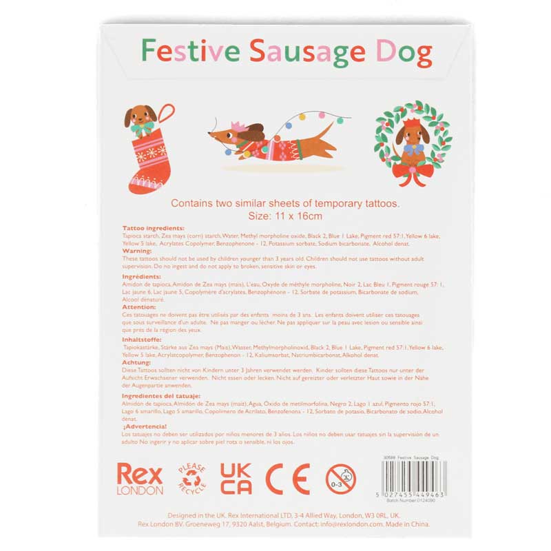 Rex London Festive Sausage Dog Tattoos Back