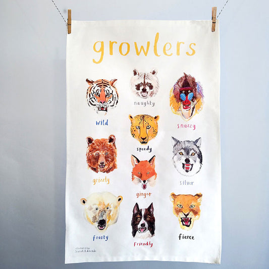 Sarah Edmonds Growlers Animal Cotton Tea Towel