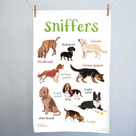 Sarah Edmonds Sniffers Dog Cotton Tea Towel