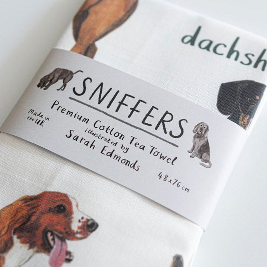 Sarah Edmonds Sniffers Dog Cotton Tea Towel