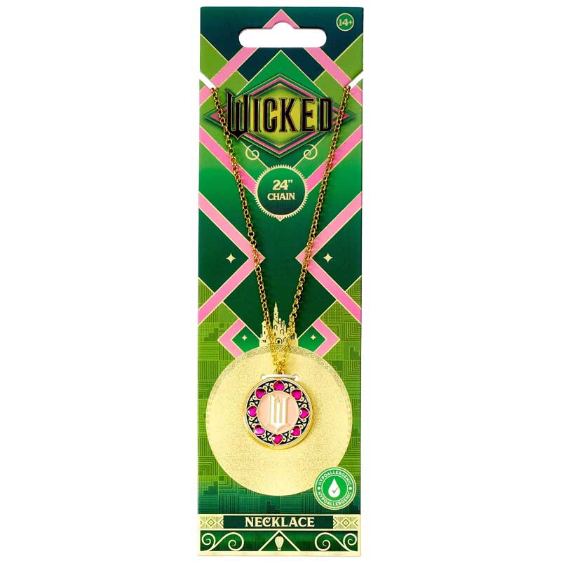 Wicked Logo with Crystal Border necklace packaged