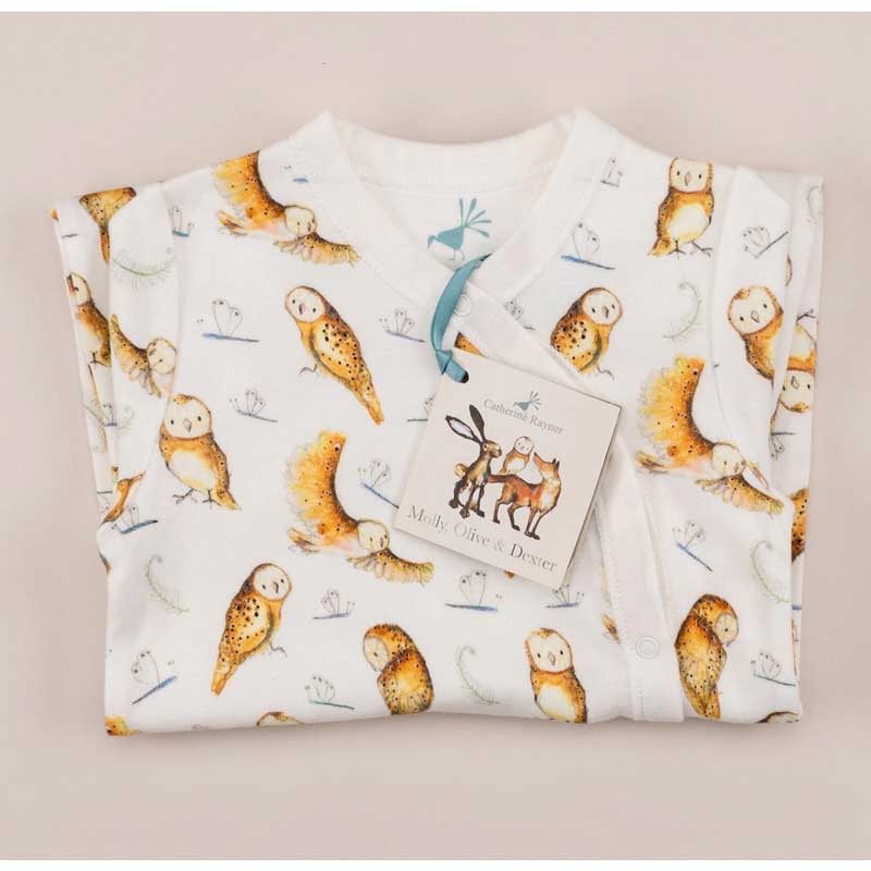 Catherine Rayner Olive Owl Babygrow folded