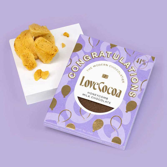 Love Cocoa Congratulations Honeycomb Milk Chocolate  Postboxed